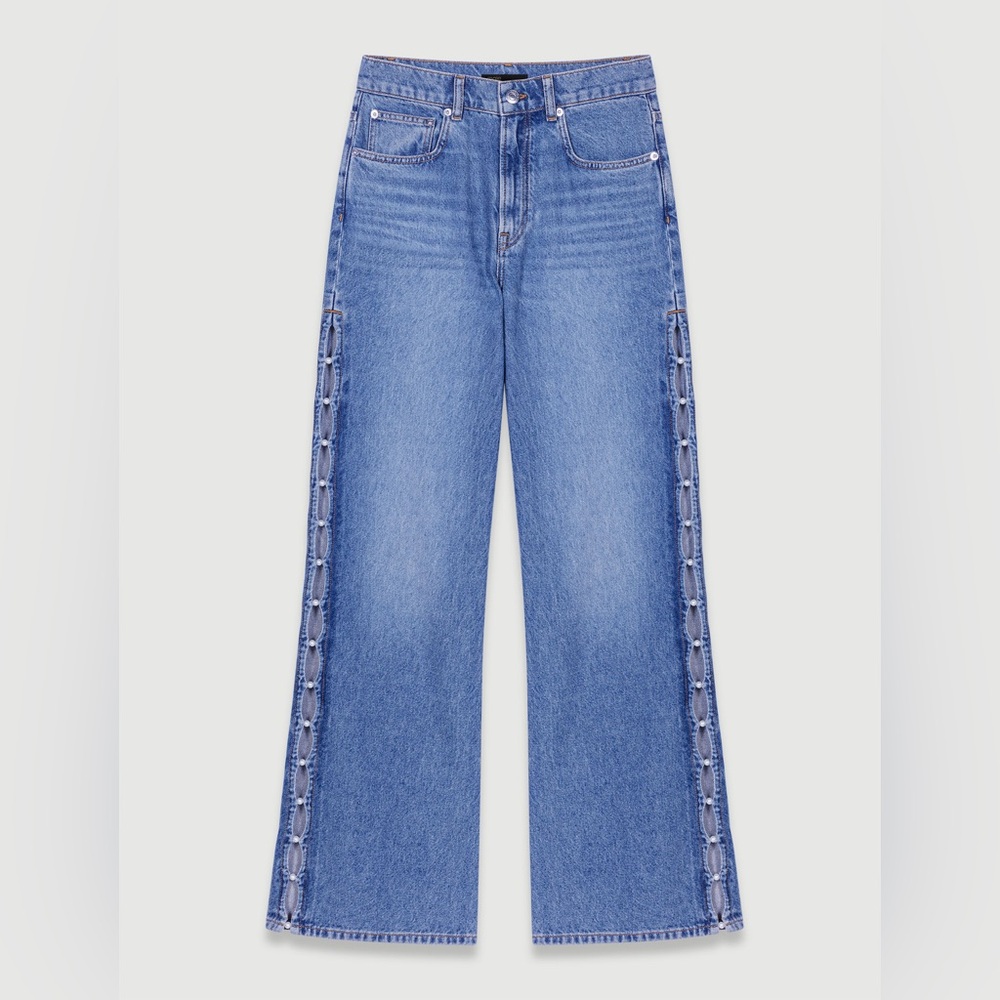 Maje Pearl BEADED CUTAWAY JEANS size 36T